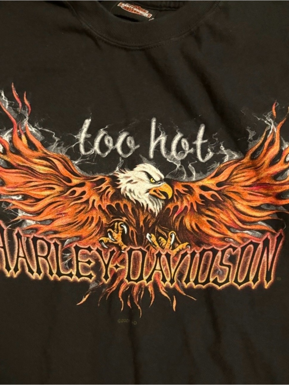Harley‎ Davidson Eagle Flame Graphic Tee Black Biker Y2K Unisex (0138)